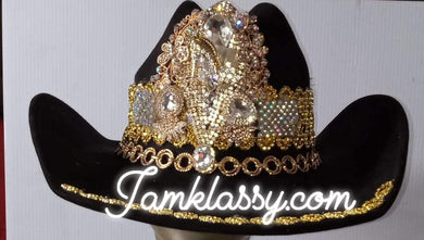 Black and Gold Bling Cowgirl Hat
